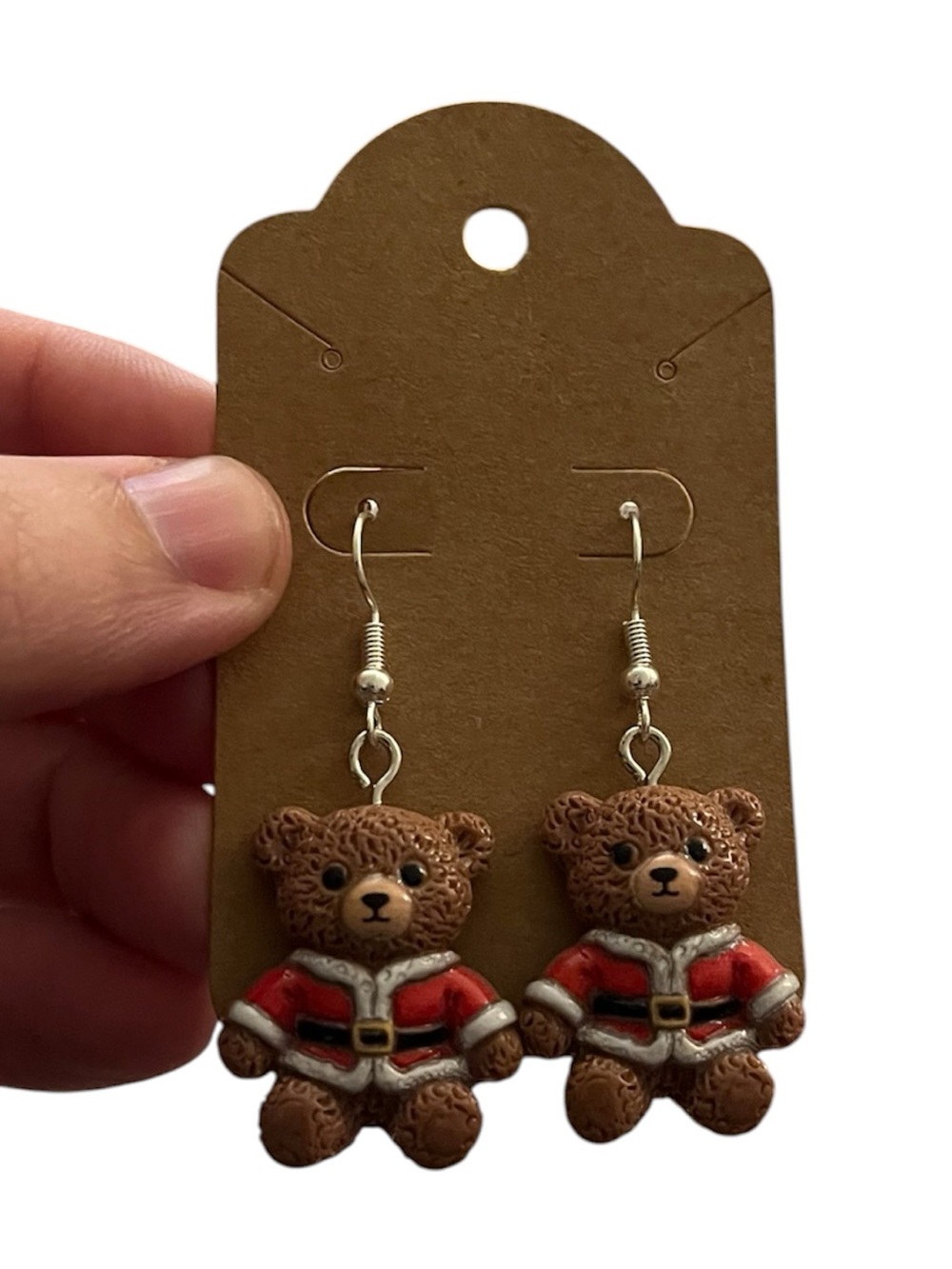 Brown Teddy Bear Santa Earrings - Accessories